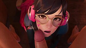 schoolgirl d va gives sloppy blowjob before messy facial
