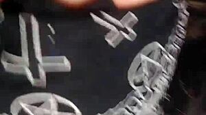 She gives a blindfolded blowjob to the masked old man