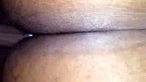 bent over ass gets cum in interracial couple fuck.
