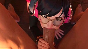 schoolgirl d va gives sloppy blowjob before messy facial