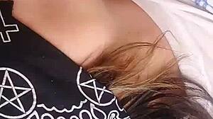 She gives a blindfolded blowjob to the masked old man