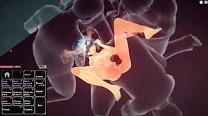 Blue haired girl enjoys fun activities.