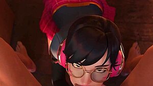 schoolgirl d va gives sloppy blowjob before messy facial