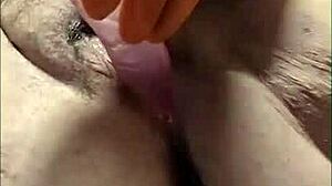 Closeups for Comrades - Fat Hairy Granny Fingers and Screws Squirting Pussy