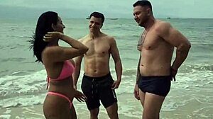 Met Two Hot Guys at the Beach and Got Fucked Right There. Wild Group Action with Latina Milf.