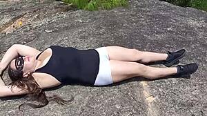 latina sister-in-law exhibitionist seduces lovers in forest with giant cameltoe