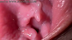 close up of wide pussy spreading with filthy dirty talk during hot massage.