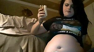 Young Brunette Enjoys Burrito Belly Stuffing