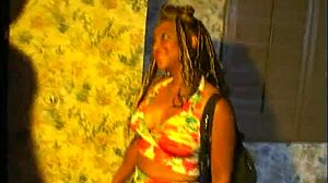 Ebony slut contrasts face fucking on bus stop