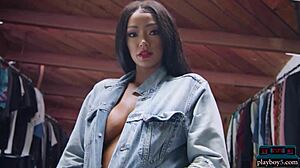 Big Booty Ebony Babe Harley Dean Strips Jeans for Playboy