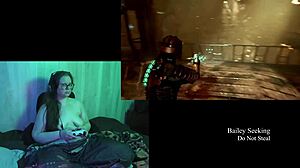 naked bbw plays deadspace with big tits exposed