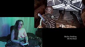 naked bbw plays deadspace with big tits exposed
