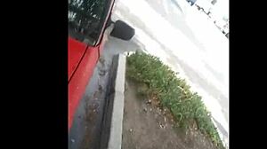 Ebony girl bends over for cock in car