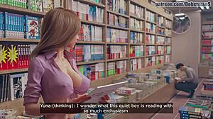 Fucking with deepthroat and creampie in a japanese bookstore anime style.