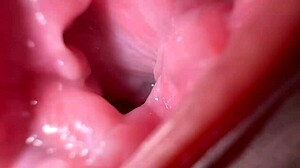 close up of wide pussy spreading with filthy dirty talk during hot massage.