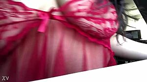 Sexy brunette showcases her big fat tits and boobs solo