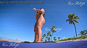 tanned brunette african voyeur teases clit outdoors in micro bikini fetish