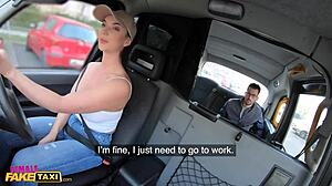 Beautiful taxi lady swallows passenger cum in car!