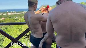 Curvy Brunette Beauties with Small Waists Engage in Outdoor Blowjob Orgy