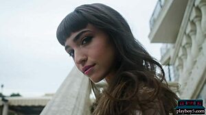 gorgeous petite ivy rose undresses outdoors, rips clothes showing amazing ass