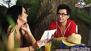 This blonde milf is masturbating in a fun sex game on TV