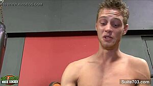 Seductive gay jocks engage in intense fucking in the gym