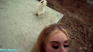 public agent blonde brit babe pov blowjob and fucked outside with shaved pussy orgasm