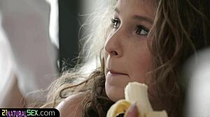 Cute euro babe rides her lover's cock