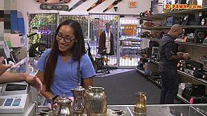 Amateur babe works at the pawnshop