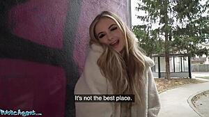 public agent blonde brit babe pov blowjob and fucked outside with shaved pussy orgasm