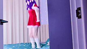 Elf Misato Katsuragi from Evangelion masturbates on Christmas Eve and cums hard from double penetration!