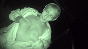 Horny teen girl fiercely masturbates on hidden street cam at night