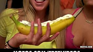 Three amateurs watch house party turn into wild orgy.