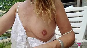 i insert 18mm vibrator into my extreme stretched pierced nipples while masturbating