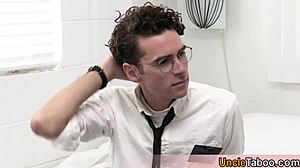 Two hot lawyer student twinks go bareback in steamy session