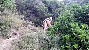 Curvy stepmom seduces stepson by removing panties and sucking cock on beach