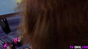 Can this glam shemale keep jerking that hard dick for long?