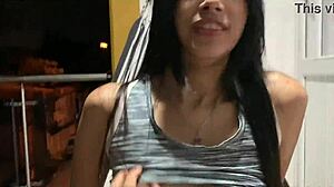 outdoor activity on balcony with passerby watching homemade latina big tits cowgirl big cock