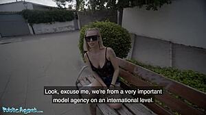 Public agent bangs cute Spanish blonde Lya Missy hard in the forest.