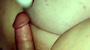 wife strokes then takes big cock pounding and filling her shaved pussy