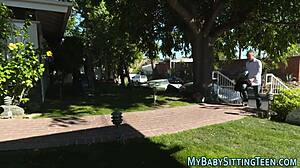 babysitter TEEN gets HANDJOB, FINGERING, and CUMSHOT in hardcore action