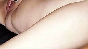 wife strokes then takes big cock pounding and filling her shaved pussy