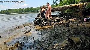 Thick Wife Fucked in the Mud on a Nature Walk - Becky Tailorxxx. Outdoor Missionary Sex with Big Ass Nude.