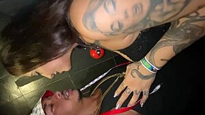 Married woman with tattoos gets hot in ballet bathroom scene