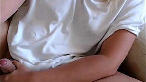 Blonde transsexual spills cum on herself during live cam