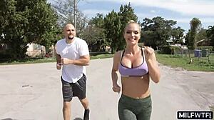 Big Tits Bounce Wildly While Athletic Blonde Runs!