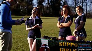 Hey, check out this redhead teen 18+ bouncing her big ass on a new student's cock.