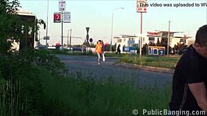 Pretty Blonde in a Daring Public Gangbang Orgy on the Street.