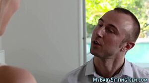 babysitter TEEN gets HANDJOB, FINGERING, and CUMSHOT in hardcore action