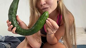 Teen Flirts with Cucumber in Hentai
